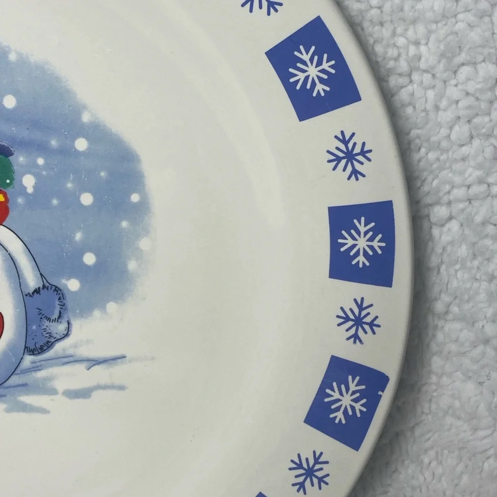 “I Love Snow” Snowman with Heart and Cardinal on Hat Stoneware Plate
